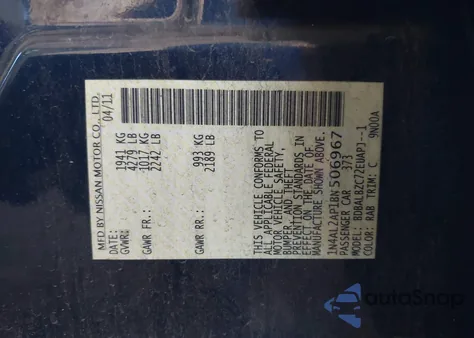 2011 Nissan Altima 2.5 S z USA, uszkodzony, nr VIN 1N4AL2AP1BN506967